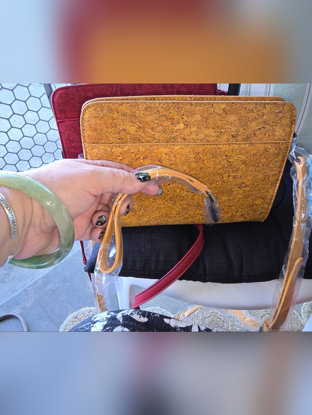 NWOT (3) Crossbody Cork Leather Shoulder Bags-Red, Mauve & Mustard By Evolution - Picture 4 of 14